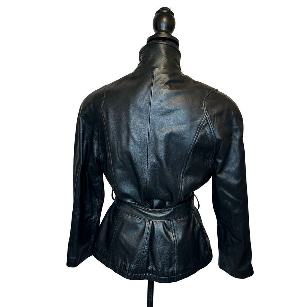 WILSONS LEATHER Black Belted Leather Biker Jacket Zip Front Size Medium - Picture 4 of 14